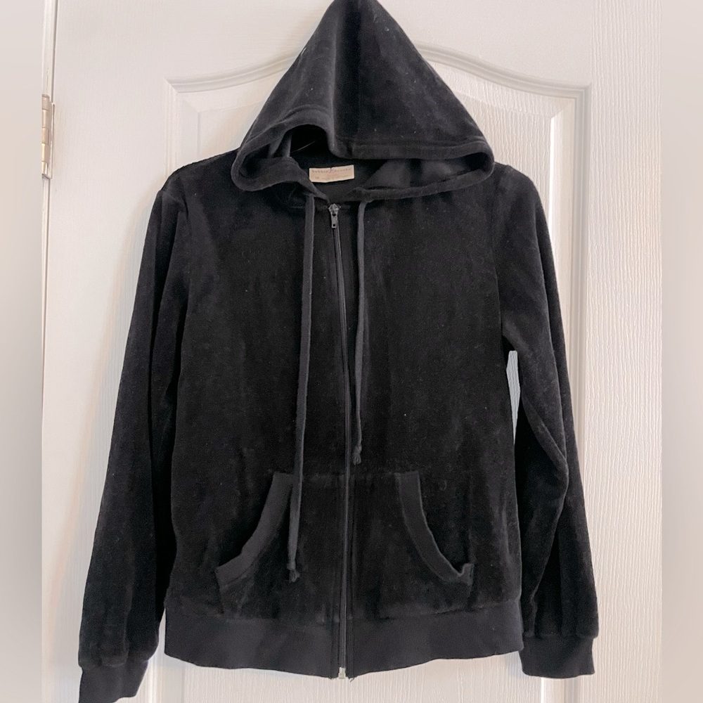 GUC Women’s Bobbie Brooks Black Hooded Velvet/Velour Zip Jacket Size M